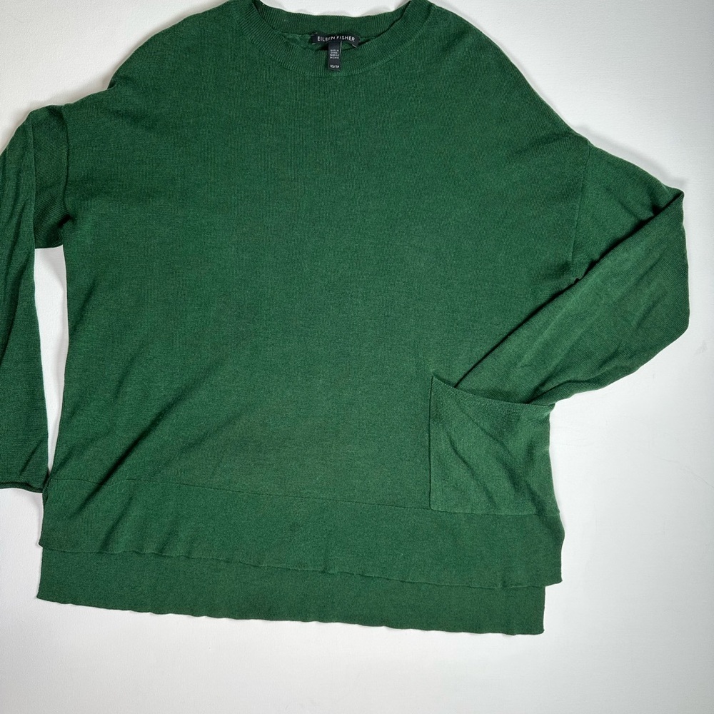 Eileen Fisher, Rich Green Sweater, Old Money, Relaxed, Flattering Fit, XS